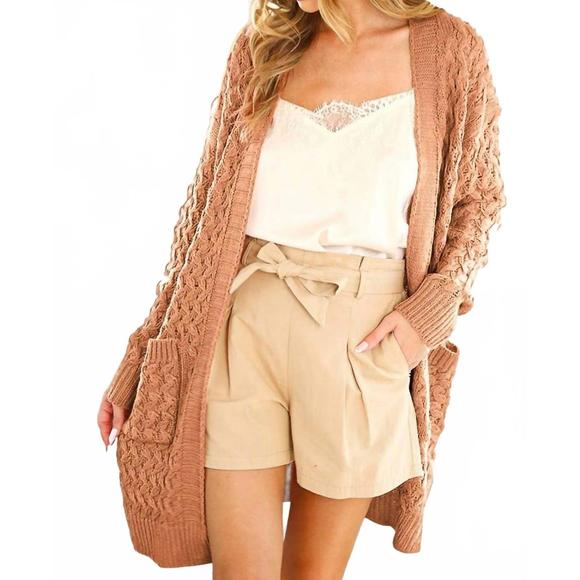 VINE & LOVE Sweaters - NEW VINE & LOVE patch pocket textured knitted cardigan in mocha